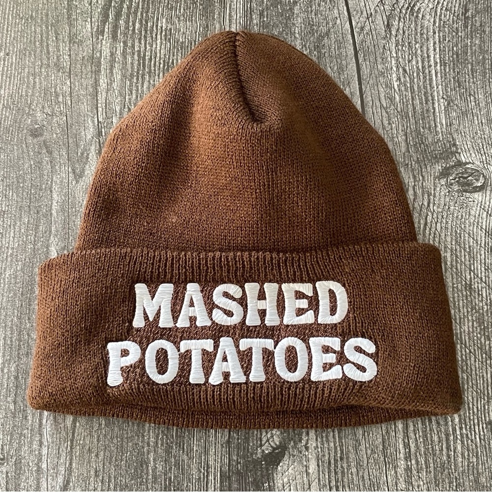 Mashed potatoes knit embroidered hat beanie winter cap made in USA